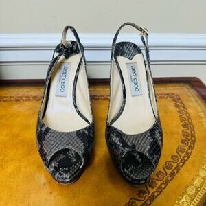 Jimmy Choo Clue Snakeskin Python Leather Slingback Platform Heels Nude Sz 38 1/2